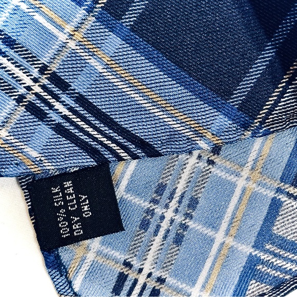 100% SILK MEN’S POCKET SQUARE HANKIE — ELEGANT CLASSIC COBALT BLUE PLAID - Picture 4 of 8